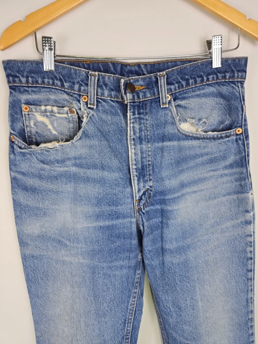 VTG 80s Levi's 517 Bootcut Jeans Made in USA Red Tab Distressed 32x30 Altered